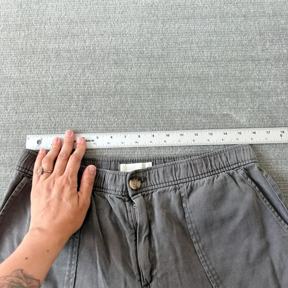 Zara Cropped Pants Mens L 32x24 Gray Lyocell Pockets Loose Casual Coastal